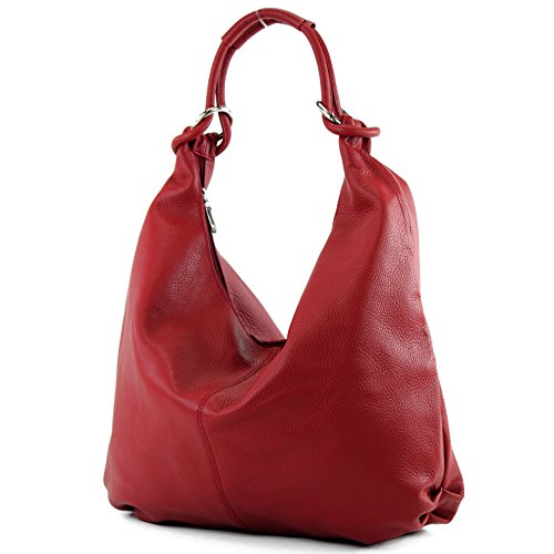 modamoda de - 337 - ital Schultertasche Hobo Shopper Leder, Farbe:Dunkelrot von modamoda de