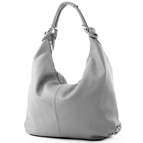 modamoda de - 337 - ital Schultertasche Hobo Shopper Leder, Farbe:Grau von modamoda de