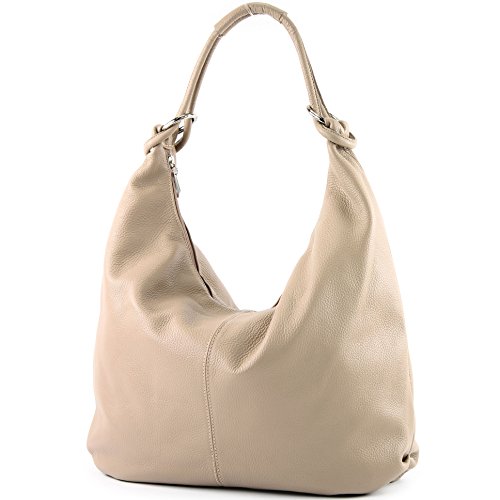 modamoda de 337 Damen Leder Schultertasche Shopper Large handmade in Italy, Farbe:Graubeige von modamoda de