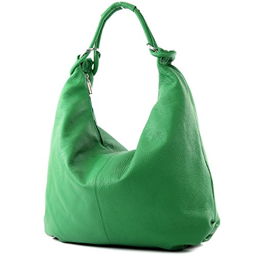 modamoda de - 337 - Damen Schultertasche Shopper Leder made in Italy, Farbe:Grün von modamoda de