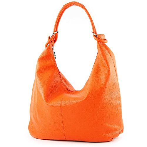 modamoda de - 337 - ital Schultertasche Hobo Shopper Leder, Farbe:Orange von modamoda de