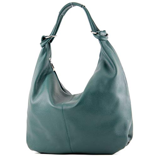 modamoda de - 337 - ital Schultertasche Hobo Shopper Leder, Farbe:Petrol von modamoda de