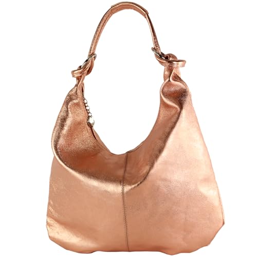 modamoda de - 337 - ital Schultertasche Hobo Shopper Leder, Farbe:Roségold-Metallic von modamoda de