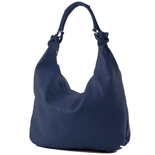 modamoda de 337 Damen Leder Schultertasche Shopper Large handmade in Italy, Farbe:Saphirblau von modamoda de