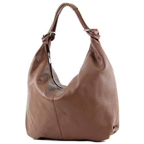 modamoda de - 337 - ital Schultertasche Hobo Shopper Leder, Farbe:Schokoladenbraun von modamoda de