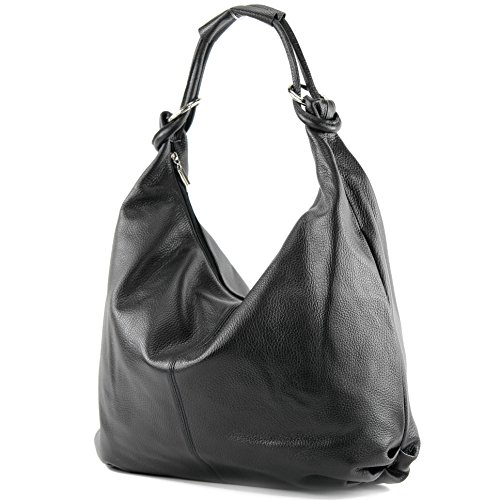 modamoda de - 337 - ital Schultertasche Hobo Shopper Leder, Farbe:Schwarz von modamoda de