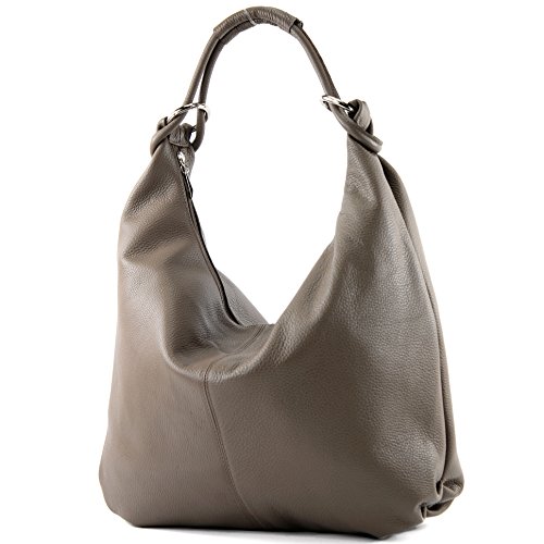 modamoda de - 337 - ital Schultertasche Hobo Shopper Leder, Farbe:Taupe von modamoda de