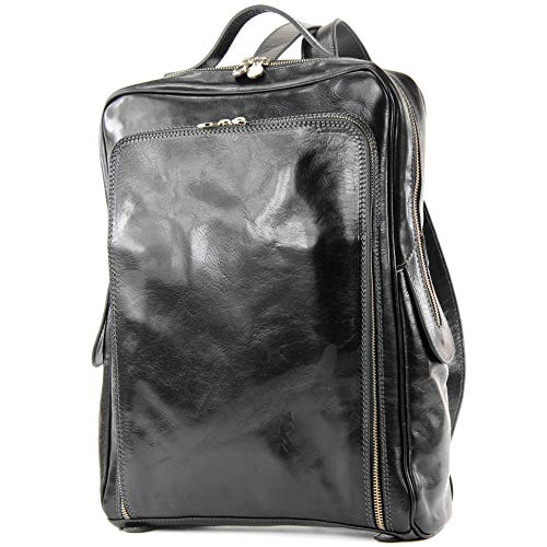 modamoda de - A013 - ital. Laptop Herren Rucksack aus Leder, Farbe:A013 Schwarz von modamoda de