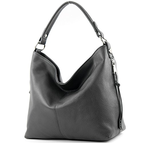 modamoda de T160 Damen Leder Schultertasche Henkeltasche Large handmade in Italy, Farbe:Anthrazitgrau2021 von modamoda de