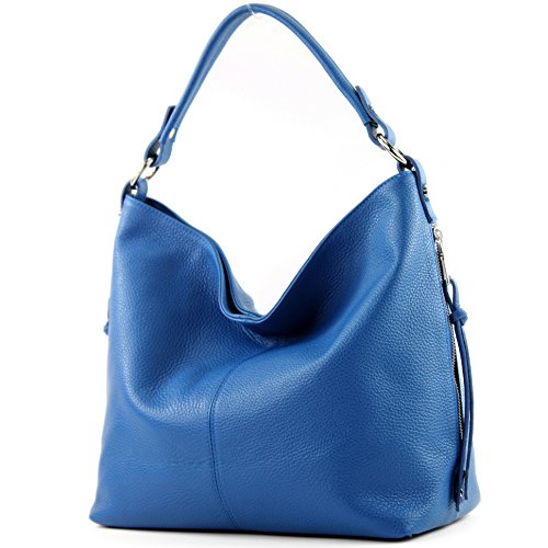 modamoda de T160 Damen Leder Schultertasche Henkeltasche Large handmade in Italy, Farbe:Blau2021 von modamoda de