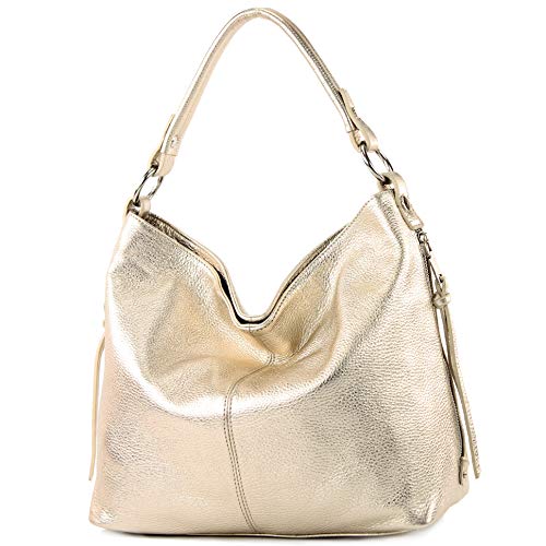 modamoda de Damen Schultertasche, Leder T160, Farbe:Light Gold von modamoda de