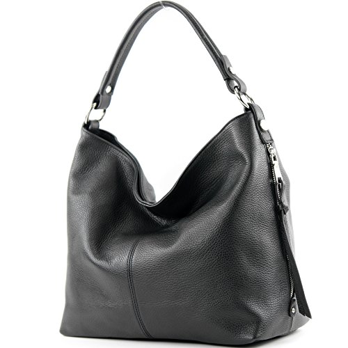 modamoda de T160 Damen Leder Schultertasche Henkeltasche Large handmade in Italy, Farbe:Schwarz2021 von modamoda de