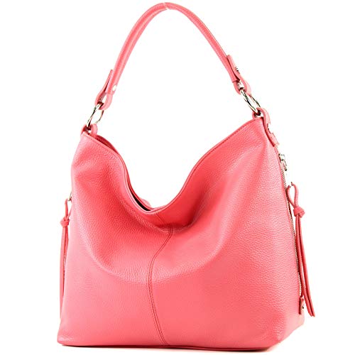 modamoda de Damen Schultertasche, Leder T160, Farbe:T160 Bubble Gum von modamoda de