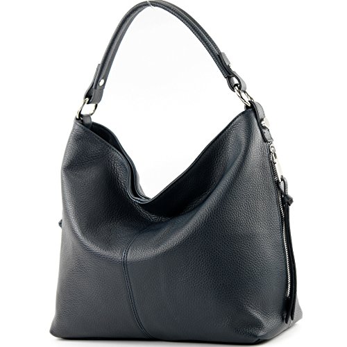 modamoda de Damen Schultertasche, Leder T160, Farbe:T160 Dunkelblau von modamoda de