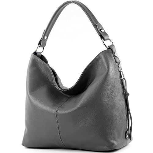 modamoda de Damen Schultertasche, Leder T160, Farbe:T160 Dunkelgrau von modamoda de