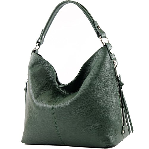 modamoda de Damen Schultertasche, Leder T160, Farbe:T160 Flaschengrün von modamoda de