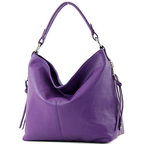 modamoda de T160 Damen Leder Schultertasche Henkeltasche Large handmade in Italy, Farbe:T160 Purple von modamoda de