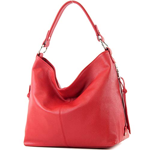modamoda de T160 Damen Leder Schultertasche Henkeltasche Large handmade in Italy, Farbe:T160 Signalrot von modamoda de