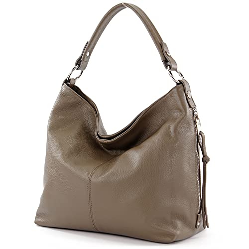 modamoda de Damen Schultertasche, Leder T160, Farbe:Taupe von modamoda de