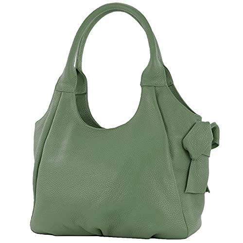 modamoda de - IT28 - ital Damen Schultertasche aus Leder, Farbe:Flaschengrün/Leder von modamoda de