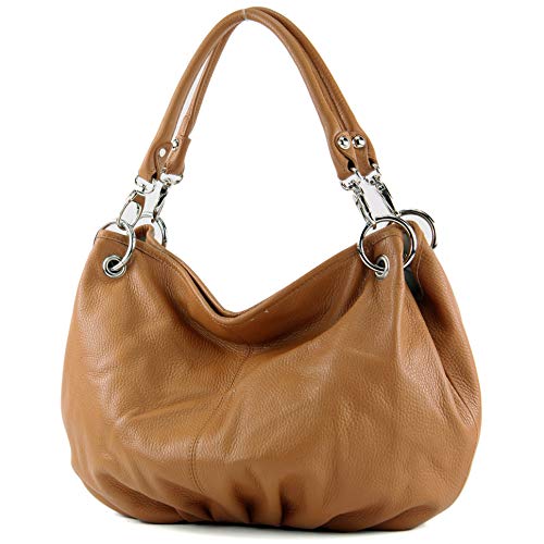 modamoda de - IT40 - ital. Damen Schultertasche aus Leder, Farbe:Camel Leder von modamoda de