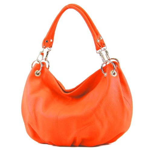 modamoda de - IT40 - ital. Damen Schultertasche aus Leder, Farbe:Orange Leder von modamoda de