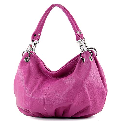 modamoda de - IT40 - ital. Damen Schultertasche aus Leder, Farbe:Pink Leder von modamoda de