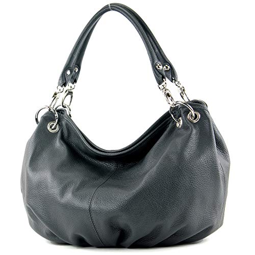 modamoda de IT40 Damen Leder/Nappaleder Schultertasche Hobo Bag handmade in Italy, Farbe:Anthrazitgrau Leder von modamoda de