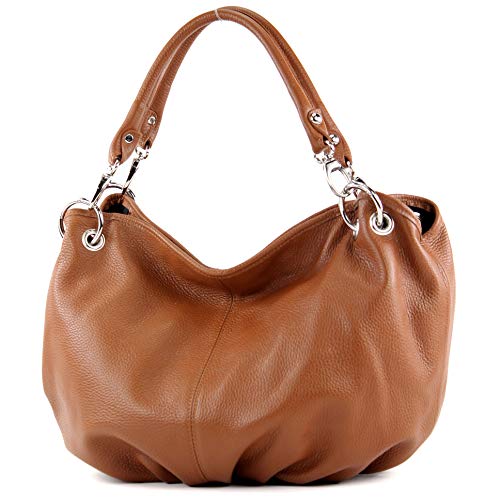 modamoda de - IT40 - ital. Damen Schultertasche aus Leder, Farbe:Cognac Leder von modamoda de