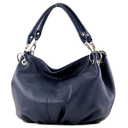 modamoda de - IT40 - ital. Damen Schultertasche aus Leder, Farbe:Dunkelblau Leder von modamoda de