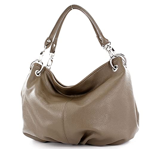 modamoda de - IT40 - ital. Damen Schultertasche aus Leder, Farbe:Dunkeltaupe Leder von modamoda de