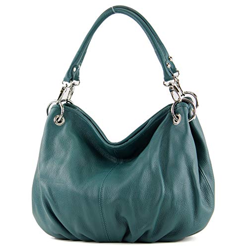 modamoda de - IT40 - ital. Damen Schultertasche aus Leder, Farbe:Petrol Leder von modamoda de