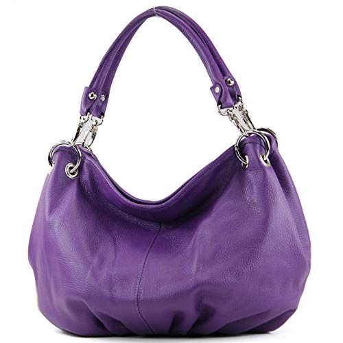 modamoda de - IT40 - ital. Damen Schultertasche aus Leder, Farbe:Purple Leder von modamoda de