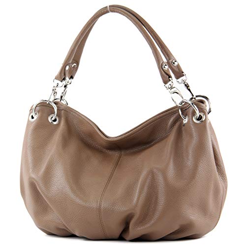 modamoda de - IT40 - ital. Damen Schultertasche aus Leder, Farbe:Taupe Leder von modamoda de