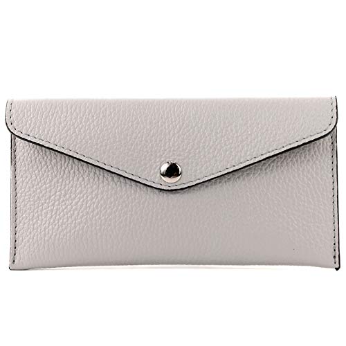 modamoda de - P03 - ital. Damen Portemonnaie Echtleder lang, Farbe:Hellgrau von modamoda de