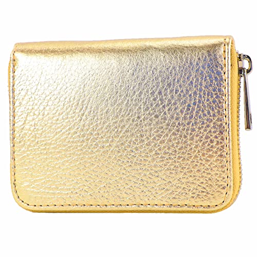 modamoda de - P04 - ital. Damen Portemonnaie Echtleder kurz, Farbe:Lightgold Metallic von modamoda de