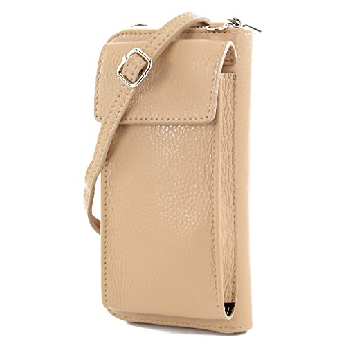 modamoda de P06 Damen Leder Umhängetasche Geldbörse Handytasche 6,5 Zoll handmade in Italy, Farbe:Beige von modamoda de