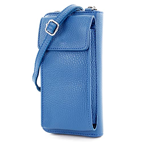 modamoda de - P06 - ital. Damen Umhängetasche Geldbörse Handytasche Leder, Farbe:Blau von modamoda de