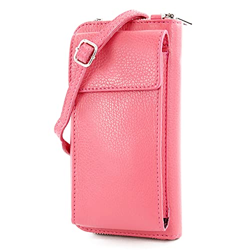 modamoda de P06 Damen Leder Umhängetasche Geldbörse Handytasche 6,5 Zoll handmade in Italy, Farbe:Bubble Gum von modamoda de
