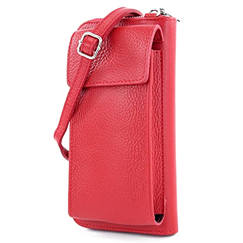 modamoda de - P06 - ital. Damen Umhängetasche Geldbörse Handytasche Leder, Farbe:Rot von modamoda de