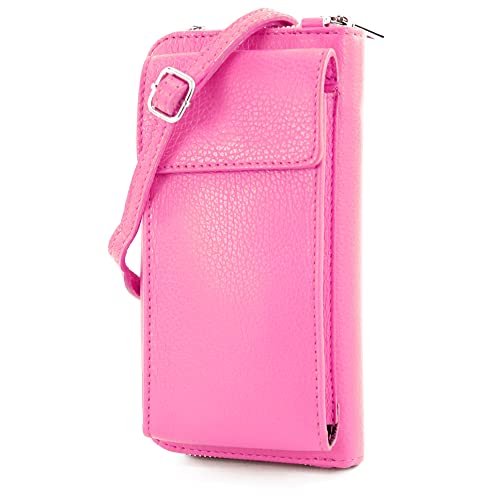 modamoda de - P06 - ital. Damen Umhängetasche Geldbörse Handytasche Leder, Farbe:Candy Pink von modamoda de