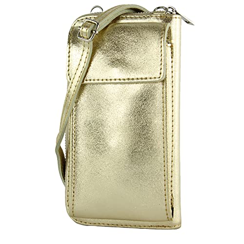 modamoda de - P06 - ital. Damen Umhängetasche Geldbörse Handytasche Leder, Farbe:Lightgold Metallic von modamoda de