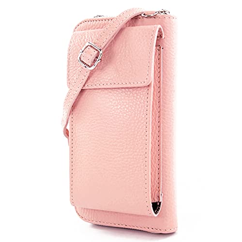 modamoda de - P06 - ital. Damen Umhängetasche Geldbörse Handytasche Leder, Farbe:Pastellrosa von modamoda de