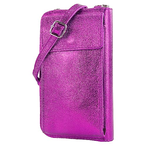 modamoda de - P06 - ital. Damen Umhängetasche Geldbörse Handytasche Leder, Farbe:Pink-Metallic von modamoda de