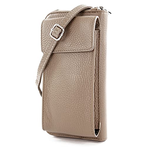 modamoda de - P06 - ital. Damen Umhängetasche Geldbörse Handytasche Leder, Farbe:Taupe von modamoda de