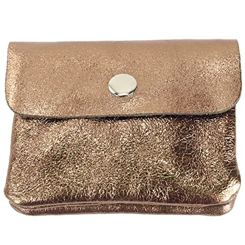 modamoda de P09 Damen Münzgeldbörse Geldbörse Portemonnaie Klein Leder Made in Italy P09, Farbe:Altgold-Metallic von modamoda de