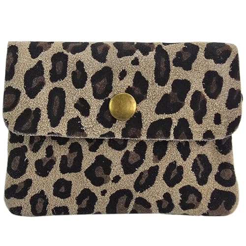 modamoda de P09 Damen Münzgeldbörse Geldbörse Portemonnaie Klein Leder Made in Italy P09, Farbe:Leo Wildleder Beigegrau von modamoda de