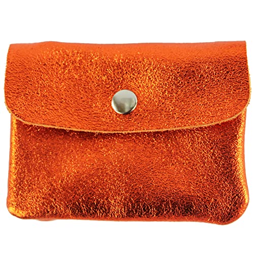 modamoda de P09 Damen Münzgeldbörse Geldbörse Portemonnaie Klein Leder Made in Italy P09, Farbe:Orange-Metallic von modamoda de