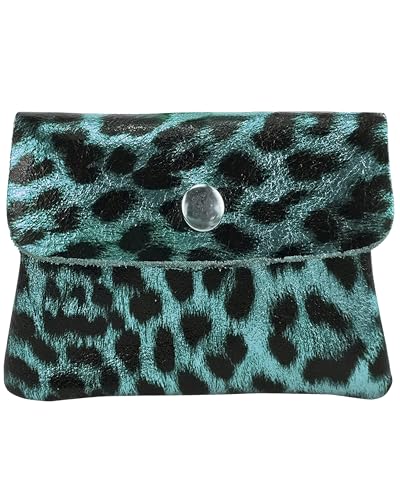 modamoda de P09 Damen Münzgeldbörse Geldbörse Portemonnaie Klein Leder Made in Italy P09 (Leo Türkisblau Metallic) von modamoda de