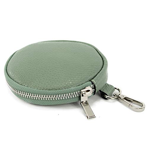 modamoda de P10 / P08 Damen Leder Rauleder Geldbörse Münzgeldbörse Taschenanhänger ø 11,5 cm handmade in Italy, Farbe:Graugrün modamoda de P10 / P08 Damen Leder Rauleder Geldbörse Münzgeldbörse Taschenanhänger ø 11,5 cm handmade in Italy, Farbe:Graugrün von modamoda de